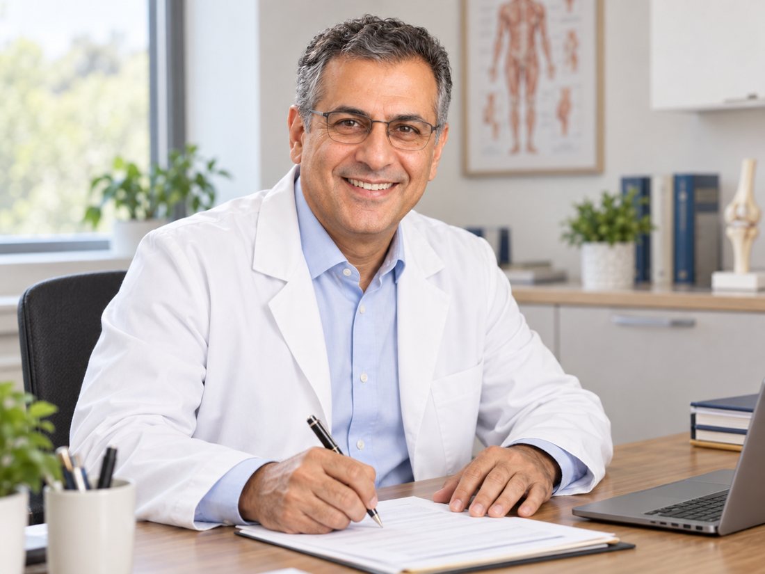 Dr. Jonas Goldberg writing at his desk